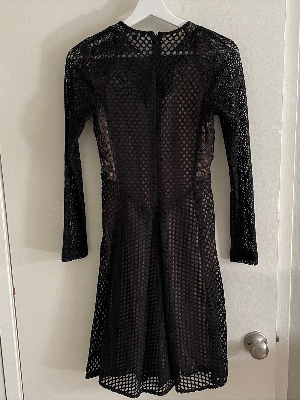 Black Long-Sleeve Mesh A-Line Dress